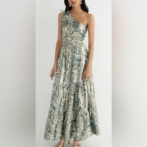 J Crew Collection Lured One Shoulder Silk Dress Cutout In Floral Lurex Size 2